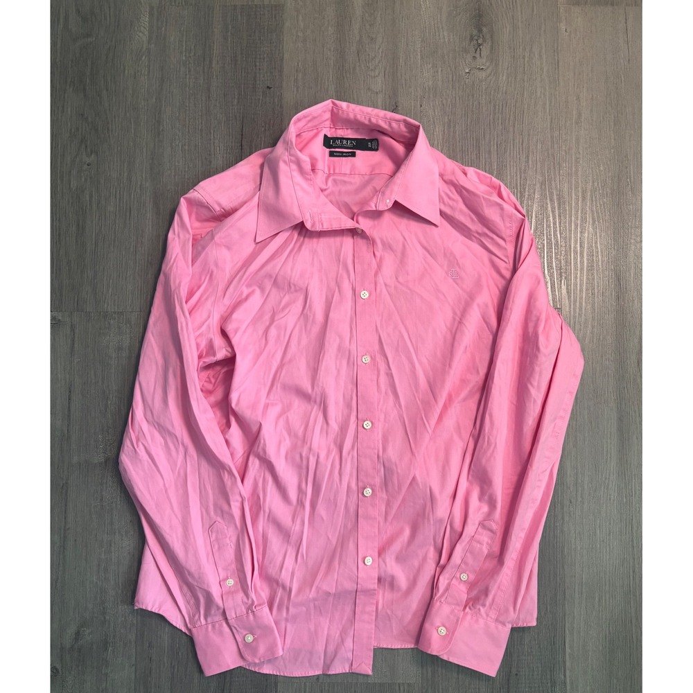 Lauren Ralph Lauren Button Down Shirt Womens XL Pink Non Iron LRL Monogram